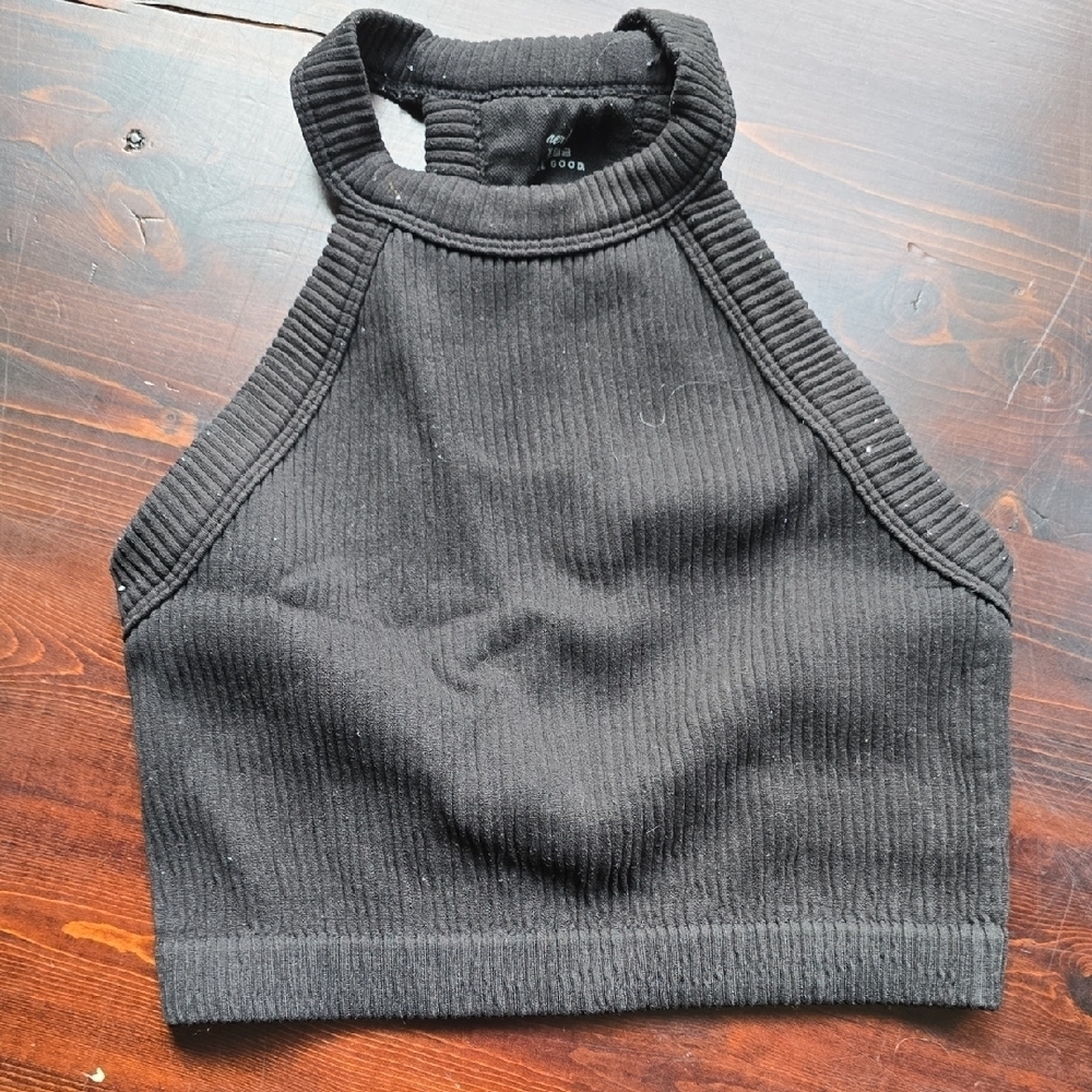 Aerie Real Good Black Ribbed High Neck Crop Tank Top Size XS